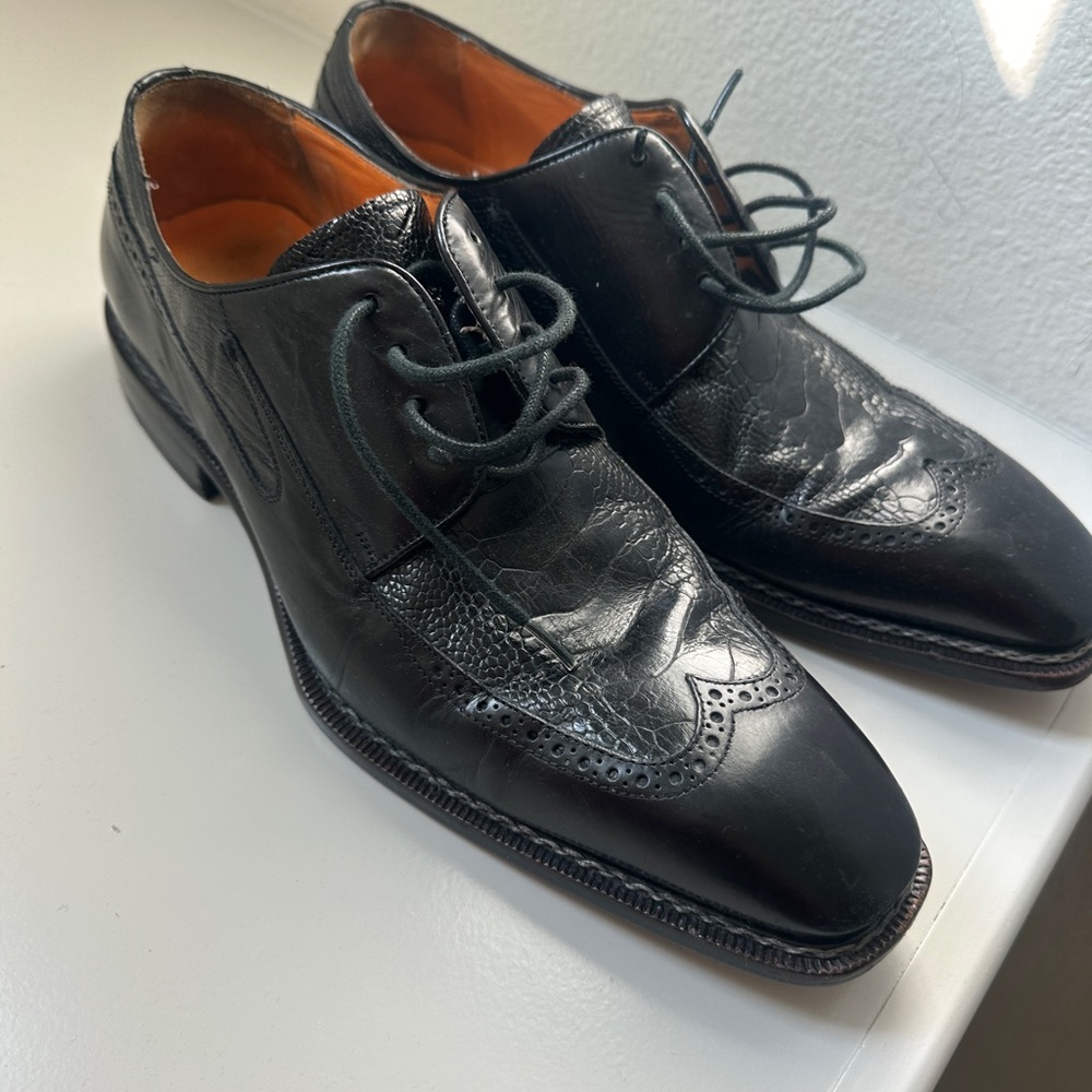 Canali Black Leather Men's Dress Shoes
